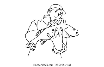 line art of fisherman illustration