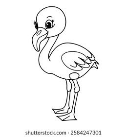 A line art flamingo illustration of a coloring page 