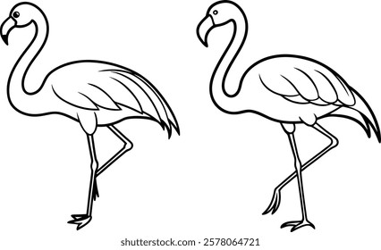 A Line Art flamingo standing gracefully on one leg.