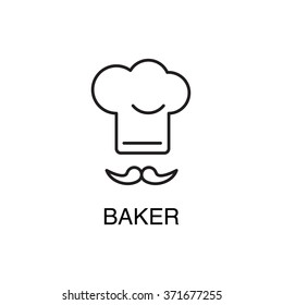 Line art flat design of baker hat with mustache.