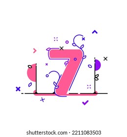 Line art. Flat design. Floral design elements with numbers, multimedia icons and nature elements. Concept of nature, technology, mathematics and science.