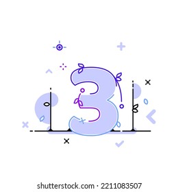 Line art. Flat design. Floral design elements with numbers, multimedia icons and nature elements. Concept of nature, technology, mathematics and science.
