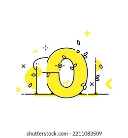 Line art. Flat design. Floral design elements with numbers, multimedia icons and nature elements. Concept of nature, technology, mathematics and science.