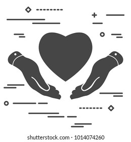 line art flat heart icon in hands on white background