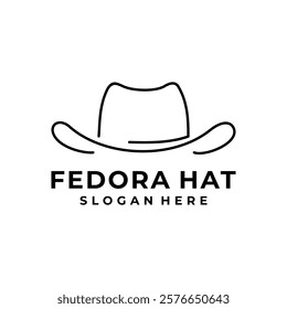 Line art Flat vector fedora hat icon symbol.