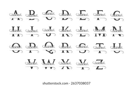 Line art floral alphabet set with copy space, stylist design for logo or sign
