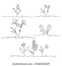 Line art floral borders vector collection. Handdrawn design element.