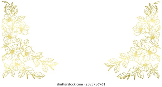 Line art floral botanical on transparent background vector. floral, flowers, leaves, foliage, branches in hand drawn. Floral frame design