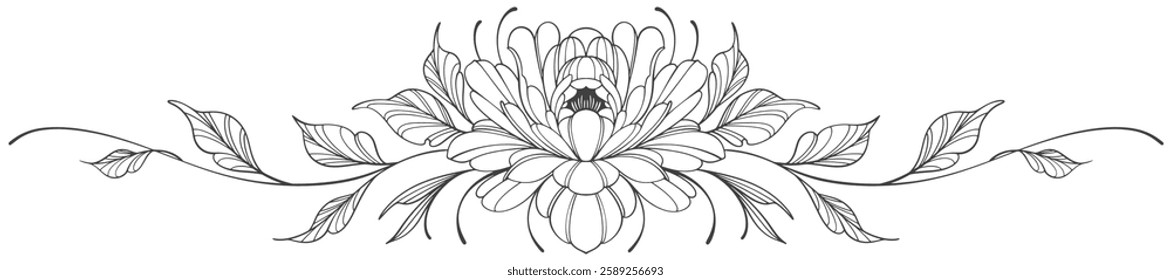 Line art floral botanical on transparent background vector. floral, flowers, leaves, foliage, branches in hand drawn. Floral element design