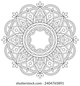 Line art of floral geometric shapes in the form of a mandala for anti-stress coloring for adults or children. Decorative design of albums or creative texture