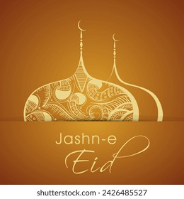 Line Art Floral Mosque Dome on Glossy Background for Jashn-E- Eid Greeting Card Design.