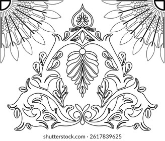 padrão floral de arte de linha. padrão com linha preta. padrão van ser repetido. padrão floral para decoração