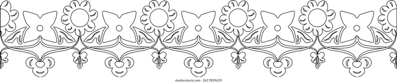 line art floral pattern. pattern with black line. pattern van be repeated. floral pattern for decoration