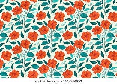 padrão floral de arte de linha com repetições de flor de algodão e detalhes folhosos em um design sem costura adequado para moda têxtil, envoltório de presente e itens domésticos

