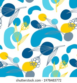 Line art floral pattern. Trendy texture for any purposes. Bright and colorful spring or summer print.	