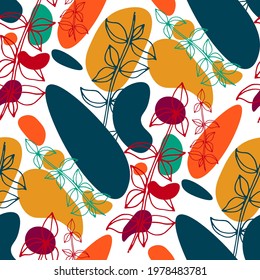 Line art floral pattern. Trendy texture for any purposes. Bright and colorful spring or summer print.	