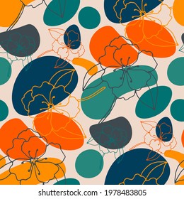 Line art floral pattern. Trendy texture for any purposes. Bright and colorful spring or summer print.	