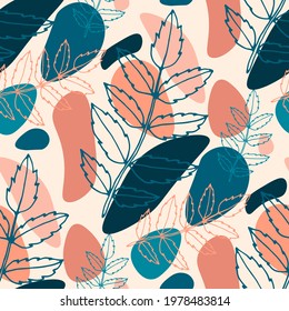 Line art floral pattern. Trendy texture for any purposes. Bright and colorful spring or summer print.	