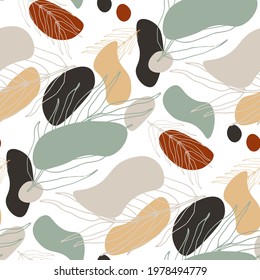 Line art floral pattern. Trendy texture for any purposes. Bright and colorful spring or summer print.	