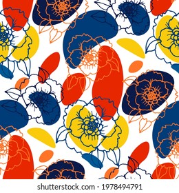 Line art floral pattern. Trendy texture for any purposes. Bright and colorful spring or summer print.	