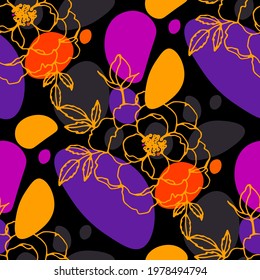 Line art floral pattern. Trendy texture for any purposes. Bright and colorful spring or summer print.	
