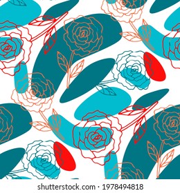 Line art floral pattern. Trendy texture for any purposes. Bright and colorful spring or summer print.	