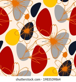 Patrón floral de arte lineal. Textura de moda para cualquier propósito. Primavera luminosa y colorida o impresión de verano.	