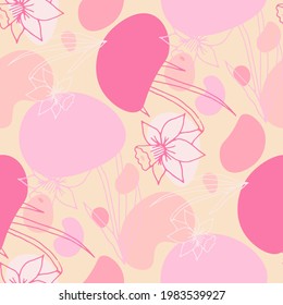 Line art floral pattern. Trendy texture for any purposes. Bright and colorful spring or summer print.	