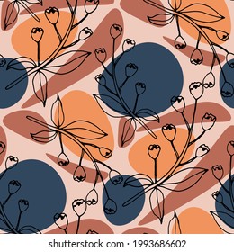 Line art floral pattern. Trendy texture for any purposes. Bright and colorful spring or summer print.	