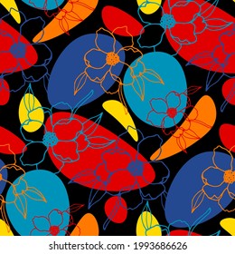 Line art floral pattern. Trendy texture for any purposes. Bright and colorful spring or summer print.	