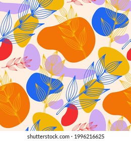 Line art floral pattern. Trendy texture for any purposes. Bright and colorful spring or summer print.	