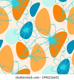 Line art floral pattern. Trendy texture for any purposes. Bright and colorful spring or summer print.	