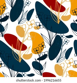 Line art floral pattern. Trendy texture for any purposes. Bright and colorful spring or summer print.	