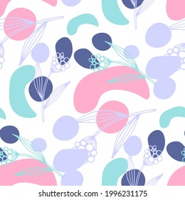 Line art floral pattern. Trendy texture for any purposes. Bright and colorful spring or summer print.	