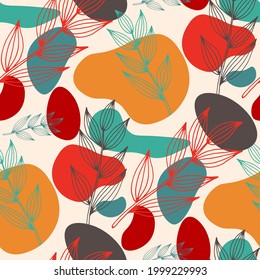 Line art floral pattern. Trendy texture for any purposes. Bright and colorful spring or summer print.	