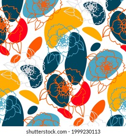 Line art floral pattern. Trendy texture for any purposes. Bright and colorful spring or summer print.	