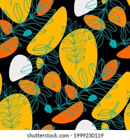 Line art floral pattern. Trendy texture for any purposes. Bright and colorful spring or summer print.	