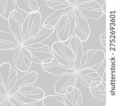 Line Art Floral Seamless Pattern. Hand Painting Linear Flowers Vector Background. Botanical Wallpaper Design. Minimalist Floral Print Template for Textile and Fabric Design. Not AI