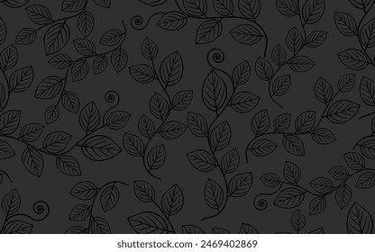 line art floral seamless pattern vintage black leaf dark texture luxurious retro vector fabric textile paper print wallpaper background