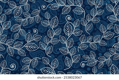 line art floral seamless pattern vintage luxurious color leaf texture retro style fabric textile paper print packaging wrapping