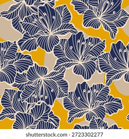Padrão Floral Sem Costura Line Art. Mão Pintura Linear Flores Vetor Fundo. Design de papel de parede botânico. Modelo de Impressão Floral Minimalista para Design de Têxteis e Tecidos. Não é IA