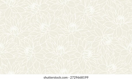Line Art Floral Seamless Pattern. Linear Flowers Vector Background. Botanical Wallpaper Design. Minimalist Floral Print Template for Textile and Fabric Design. Not AI