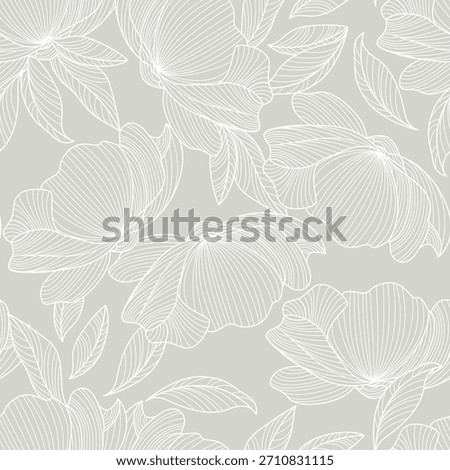 Line Art Floral Seamless Pattern. Hand Painting Linear Flowers Vector Background. Botanical Wallpaper Design. Minimalist Floral Print Template for Textile and Fabric Design