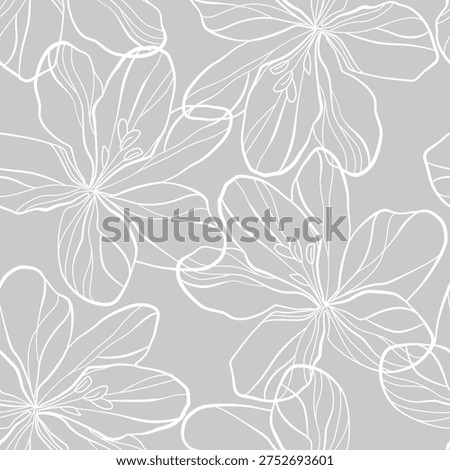 Line Art Floral Seamless Pattern. Hand Painting Linear Flowers Vector Background. Botanical Wallpaper Design. Minimalist Floral Print Template for Textile and Fabric Design. Not AI