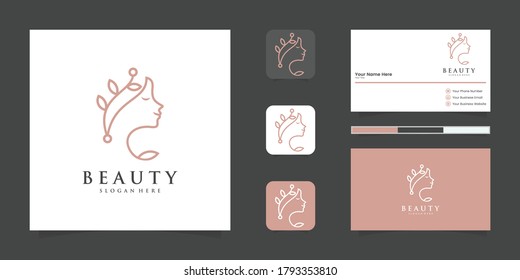 Line art floral women logo design and business card