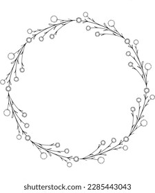 Line art floral wreath and bouquet frame, Floral Crown wreaths with leaves and flowers,