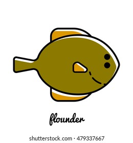 Line art flounder icon. Isolated vector illustrations. Infographic element