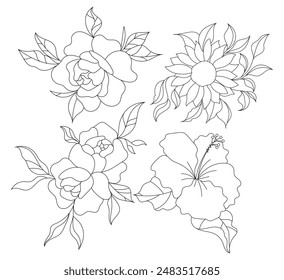 line art flower, botanical, design vector