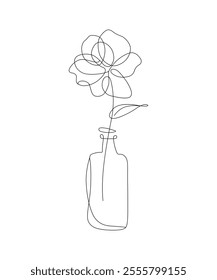 Line art of a flower in a bottle vector art illustration