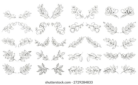 Diseños florales botánicos del Paquete del ramo de la flor del arte de la línea 